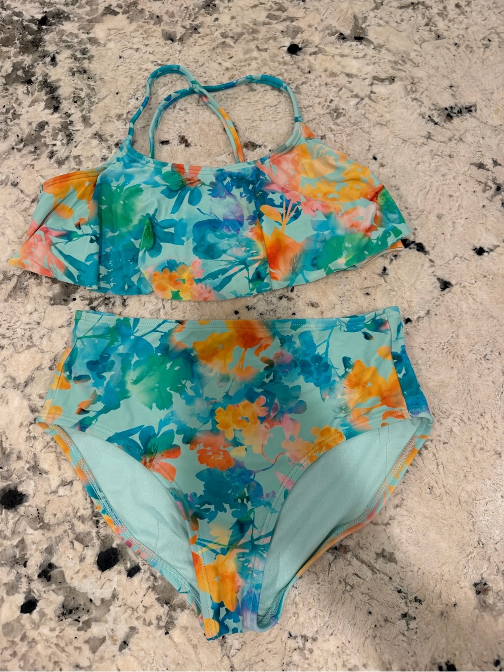 Athleta Girl Floral Aqua Two-Piece Size L (12)